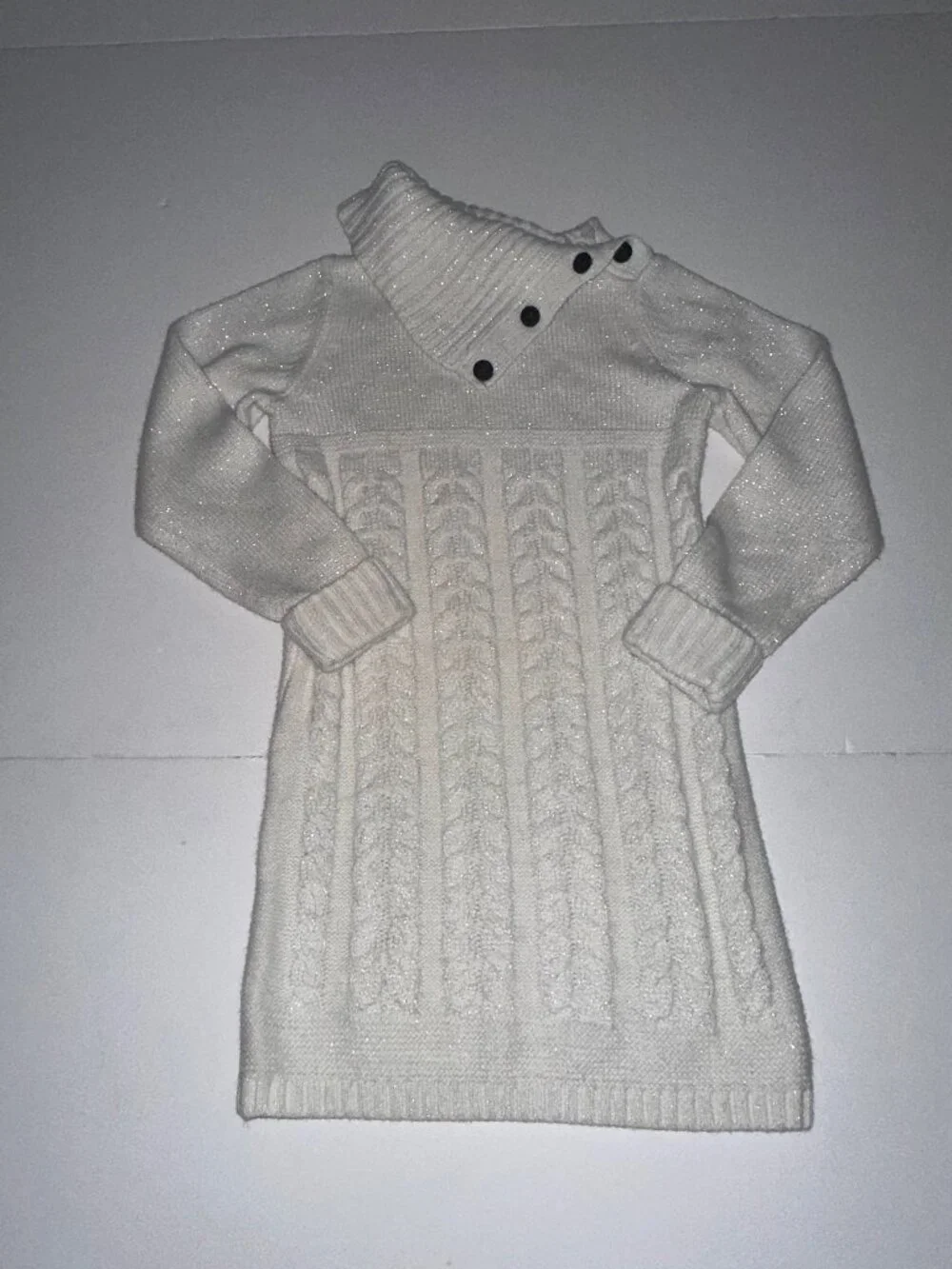 Gymboree Sweater Dress Girls Size 6 white foldover collar w/ buttons cable knit